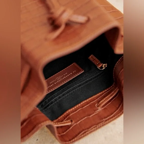 Sezane Brown Croc-Embossed Bucket Bag - Picture 8 of 11